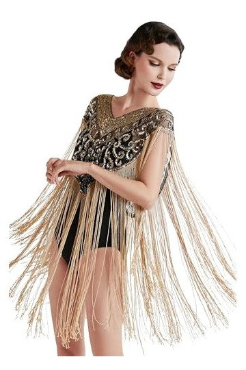 BABEYOND Châle Longue à Franges-pour Femme Étole à Paillettes de Soirée des Années 1920 Cape Gatsby Sequin de Mariage Foulard