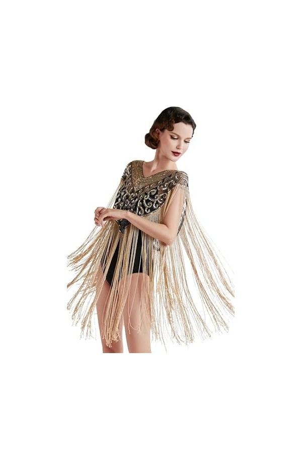 BABEYOND Châle Longue à Franges-pour Femme Étole à Paillettes de Soirée des Années 1920 Cape Gatsby Sequin de Mariage Foulard