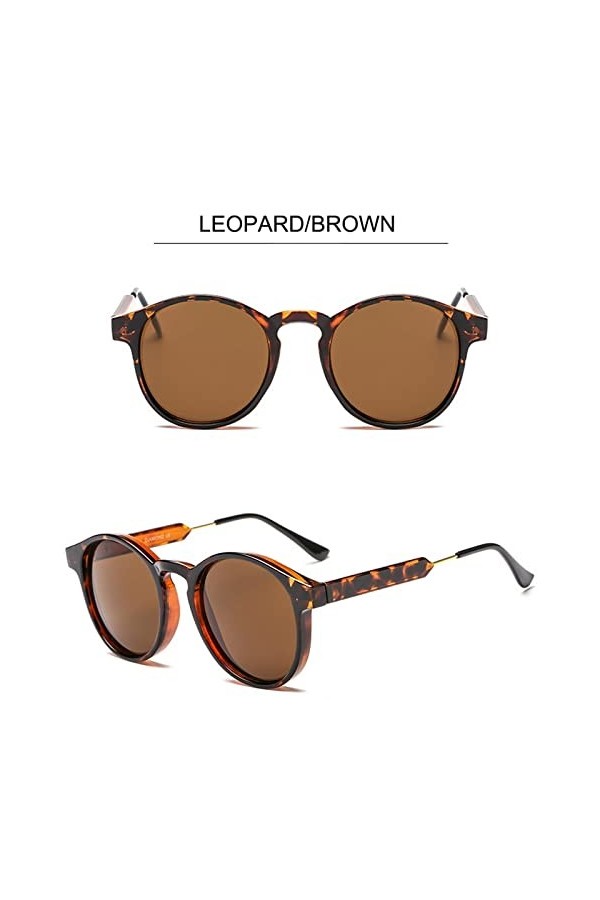 COTCLO Lunettes de soleil rondes rétro pour homme - Lunettes de soleil transparentes pour femme - C6 - Léopard marron