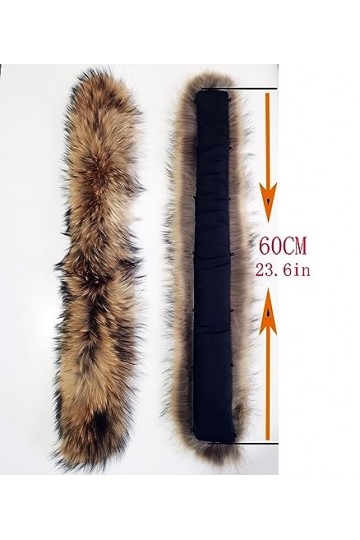 Col en fourrure pour femme Bavoir écharpe en fourrure de raton laveur solide Bavoir Pull Bonnet Unisexe, Longueur 60 cm, larg