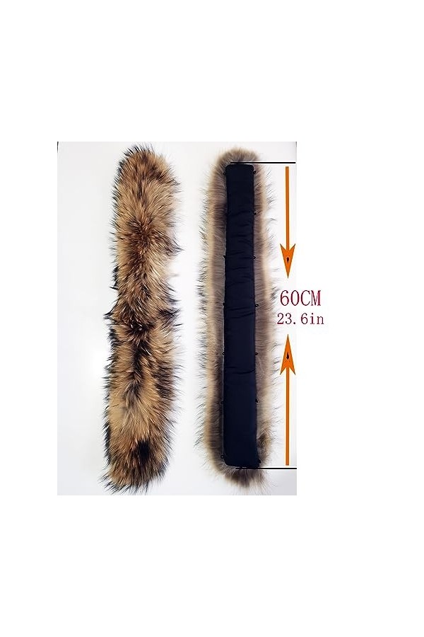 Col en fourrure pour femme Bavoir écharpe en fourrure de raton laveur solide Bavoir Pull Bonnet Unisexe, Longueur 60 cm, larg