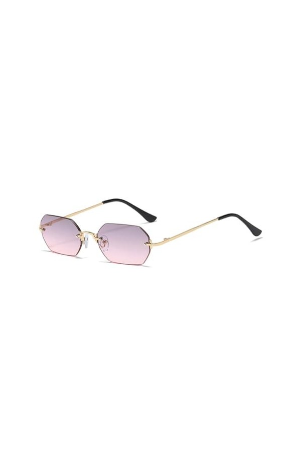 HCHES Lunettes de soleil rectangulaires de style punk sans monture pour homme octogonal à petite monture en métal pour femmes