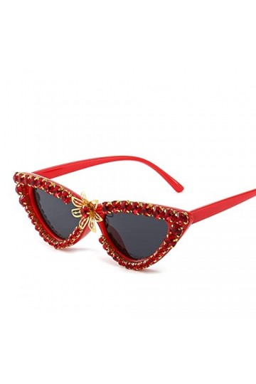 Miyabitors Lunettes de soleil pour femme avec petit cadre œil de chat incrusté de strass en métal sculpté Décoration de scène
