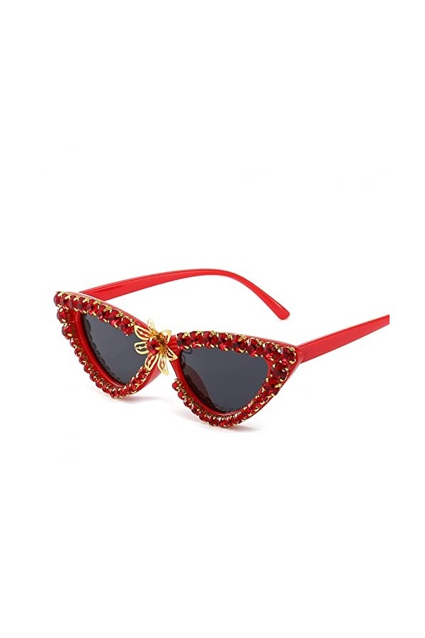 Miyabitors Lunettes de soleil pour femme avec petit cadre œil de chat incrusté de strass en métal sculpté Décoration de scène