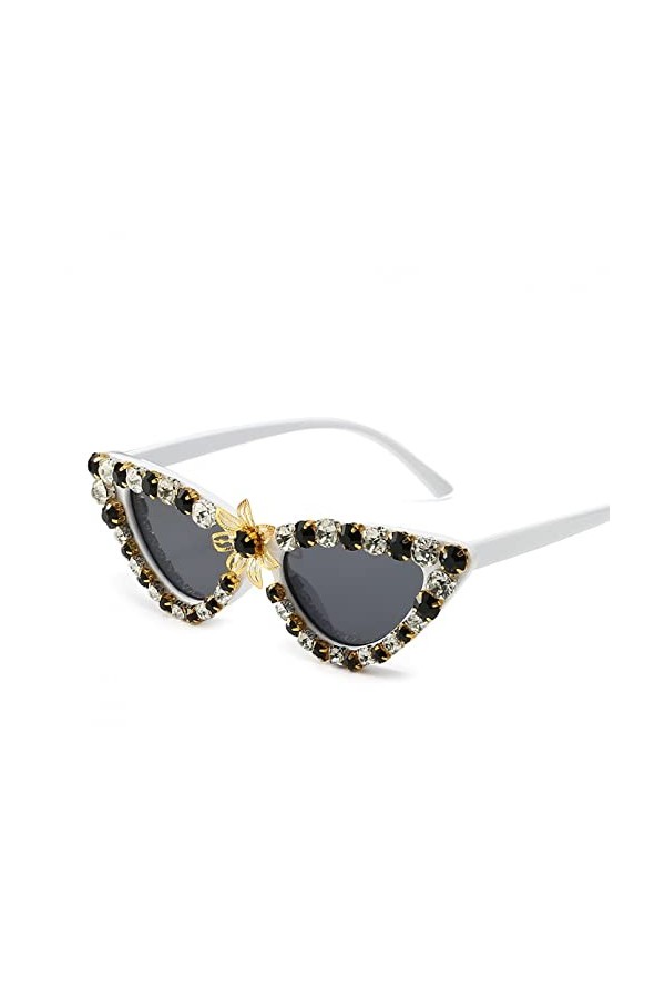 Miyabitors Lunettes de soleil pour femme avec petit cadre œil de chat incrusté de strass en métal sculpté Décoration de scène