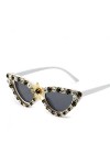 Miyabitors Lunettes de soleil pour femme avec petit cadre œil de chat incrusté de strass en métal sculpté Décoration de scène