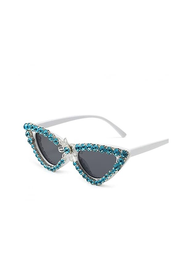 Miyabitors Lunettes de soleil pour femme avec petit cadre œil de chat incrusté de strass en métal sculpté Décoration de scène