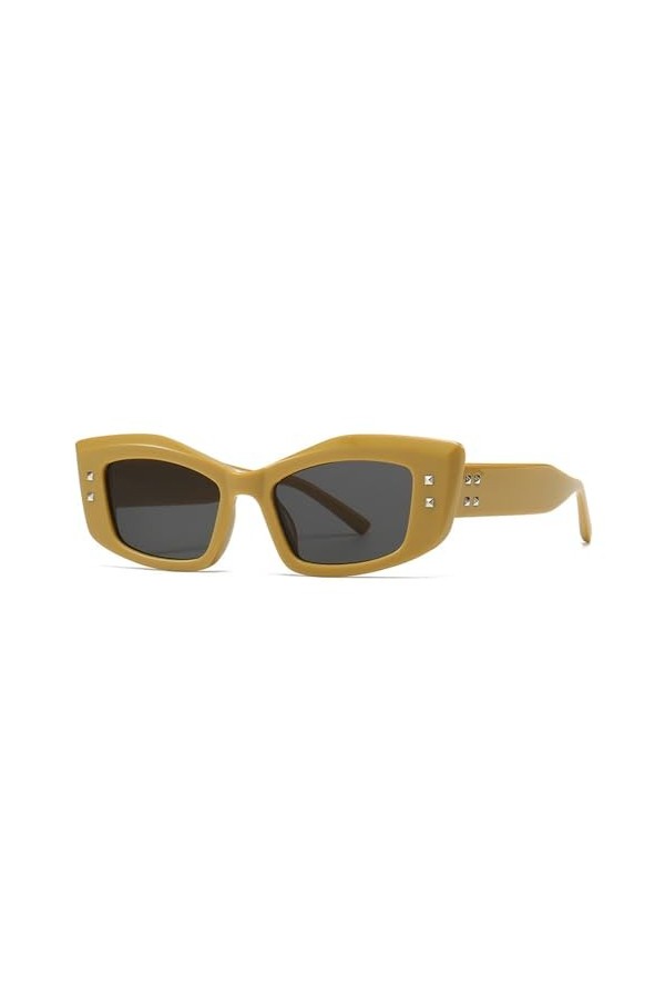 HPIRME Rétro œil de chat rivet femmes lunettes de soleil lunettes de soleil carrées hommes lunettes pilote lunettes, 3, taill