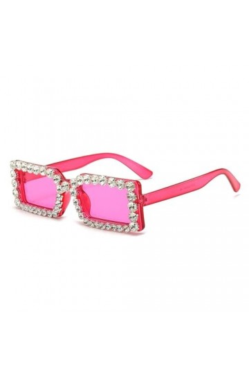 Lunettes De Soleil Femme Lunettes De Soleil À Monture Carrée Avec Diamants Lunettes De Soleil De Style Resort Rétro En Rouge 