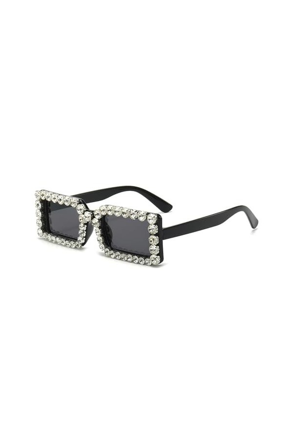 RUDELL Lunettes De Soleil Femme Lunettes De Soleil Carrées Diamant Rétro Mode Lunettes De Soleil Personnalisées Anti Uv Noir 