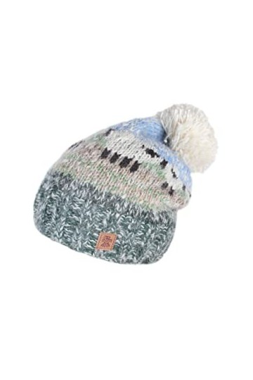 Bonnet à pompon en laine et mohair pour femme avec doublure en polaire - Multicolore - Taille unique - Fait main - Pachamama 