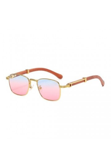 HCHES Lunettes de soleil carrées colorées pour femmes, lunettes de soleil rétro à grain de bois pour hommes Uv400 en métal, l