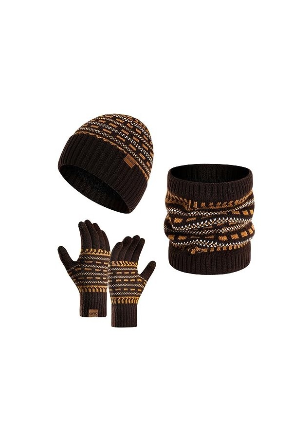 Daysskk Ensemble bonnet écharpe et gants pour homme et femme - Ensemble chaud - Bonnet dhiver - Bonnet pour homme - Écran ta