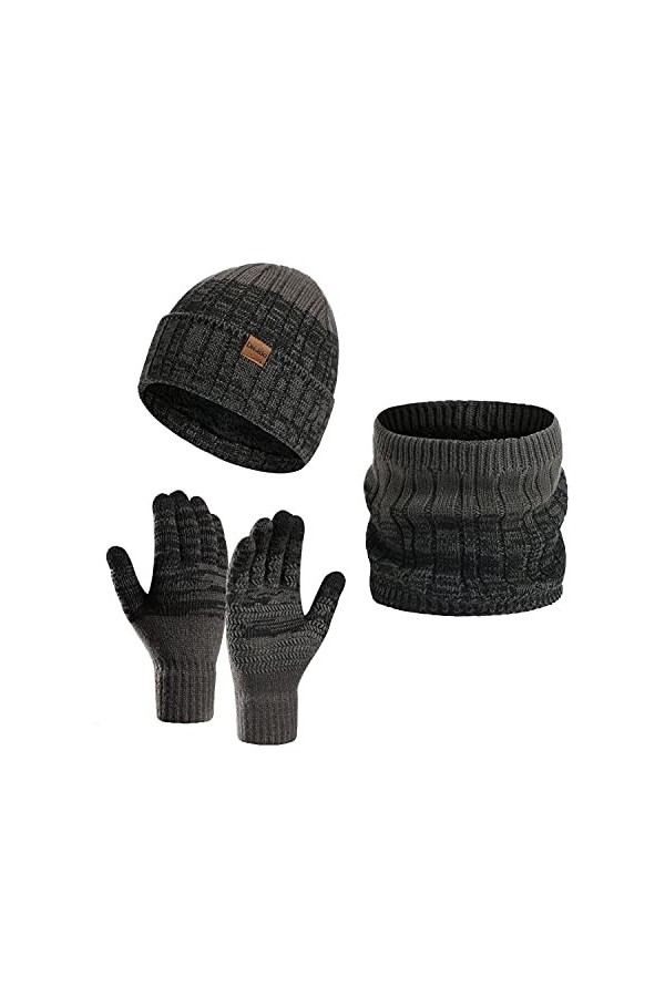 Daysskk Ensemble bonnet écharpe et gants pour homme et femme - Ensemble chaud - Bonnet dhiver - Bonnet pour homme - Écran ta