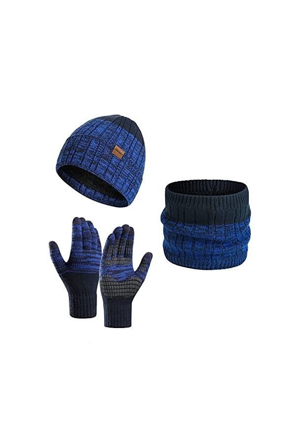 Daysskk Ensemble bonnet écharpe et gants pour homme et femme - Ensemble chaud - Bonnet dhiver - Bonnet pour homme - Écran ta