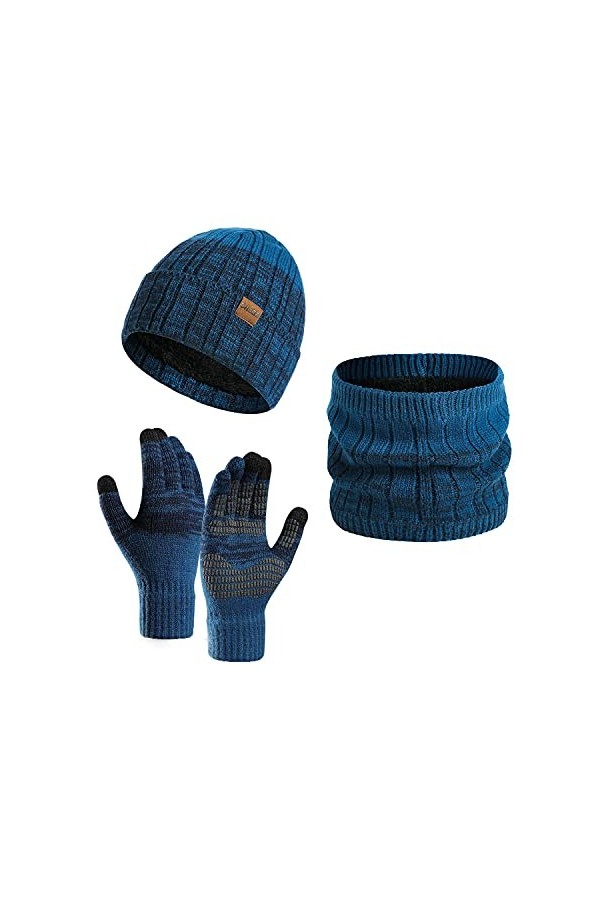Daysskk Ensemble bonnet écharpe et gants pour homme et femme - Ensemble chaud - Bonnet dhiver - Bonnet pour homme - Écran ta