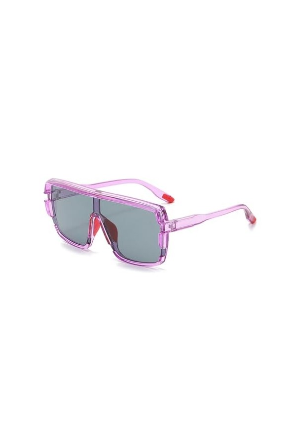 HCHES Lunettes de Soleil à Grande Monture Monture Homme Lunettes de Soleil Carrées Une Pièce pour Femmes Vert Violet Uv400, V