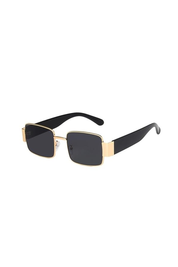 HCHES Lunettes de soleil carrées rétro pour femmes et hommes, lunettes de soleil UV400 pour la plage, lété, noir et or, tail