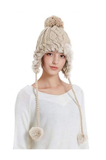 Zbrandy Bonnet cache-oreilles en fausse fourrure pour femme avec motif tête de mort et doublure polaire - Beige - Medium