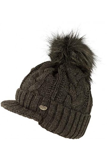 fashionchimp ® Bonnet à visière en laine avec pompon en fourrure torsadée et doublure polaire - Fabriqué en UE - Gris - Taill
