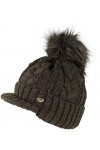 fashionchimp ® Bonnet à visière en laine avec pompon en fourrure torsadée et doublure polaire - Fabriqué en UE - Gris - Taill