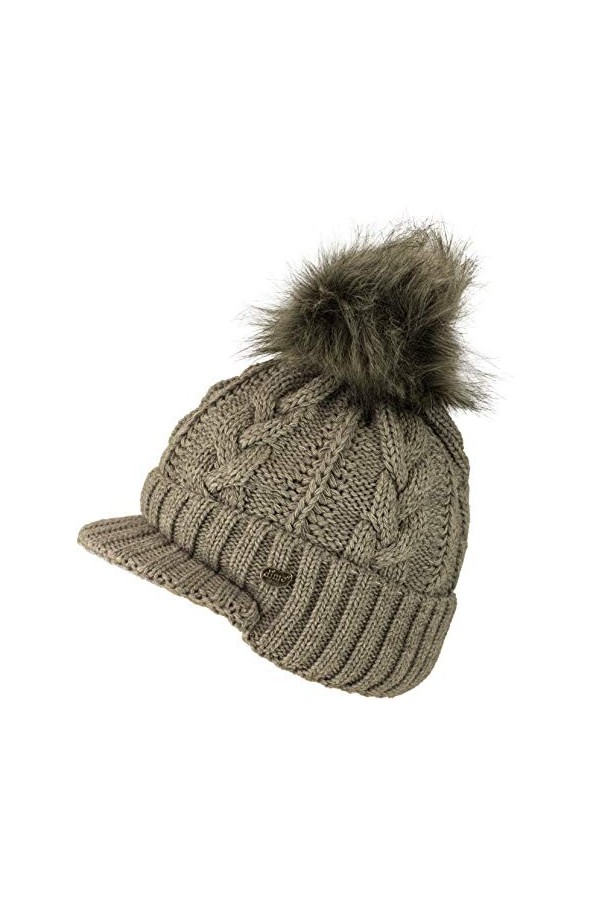 fashionchimp ® Bonnet à visière en laine avec pompon en fourrure torsadée et doublure polaire - Fabriqué en UE - Gris - Taill