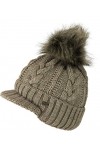 fashionchimp ® Bonnet à visière en laine avec pompon en fourrure torsadée et doublure polaire - Fabriqué en UE - Gris - Taill