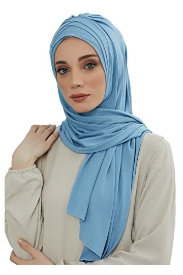 Châle en jersey pour femme 95 % coton, bleu ciel, taille unique