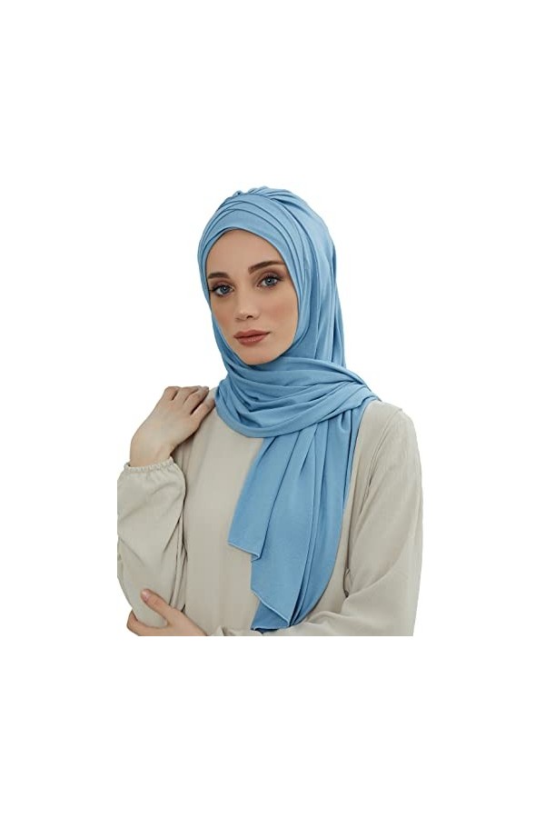 Châle en jersey pour femme 95 % coton, bleu ciel, taille unique