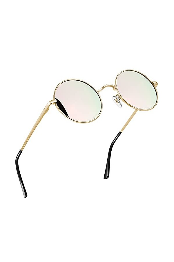 Joopin Effet Miroir Lunettes de Soleil Rose Ronde Polarisée pour Femme - 2 Pack Lunettes de Soleil Rétros Style Sombre Gris N