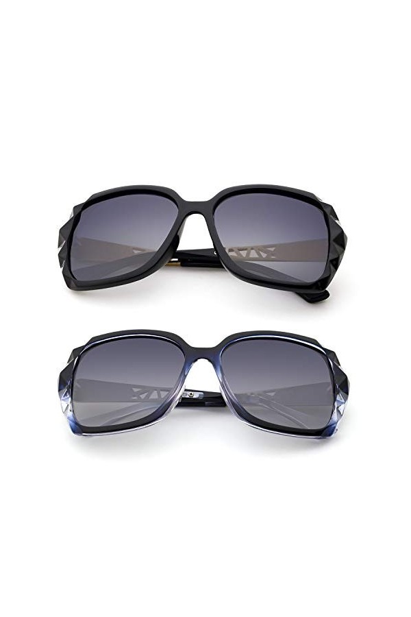 LECKIRUT Lunettes de Soleil Pour Femmes Polarisées Surdimensionnées Classiques 100% UV Protection Cadre Noir Lentille Grise C