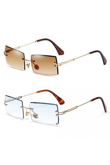 2PCS Lunettes de soleil carrées ultra-petites pour femmes Hommes Rectangle Rétro voir à travers des lunettes de soleil sans m