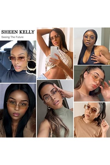 2PCS Lunettes de soleil carrées ultra-petites pour femmes Hommes Rectangle Rétro voir à travers des lunettes de soleil sans m