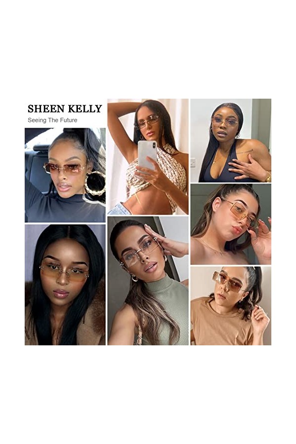 2PCS Lunettes de soleil carrées ultra-petites pour femmes Hommes Rectangle Rétro voir à travers des lunettes de soleil sans m