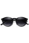 H HELMUT JUST Lunettes de Soleil Femme Homme Ronde Vintage Verres Polarisées Monture en TR90 Branche en Acétate Noir