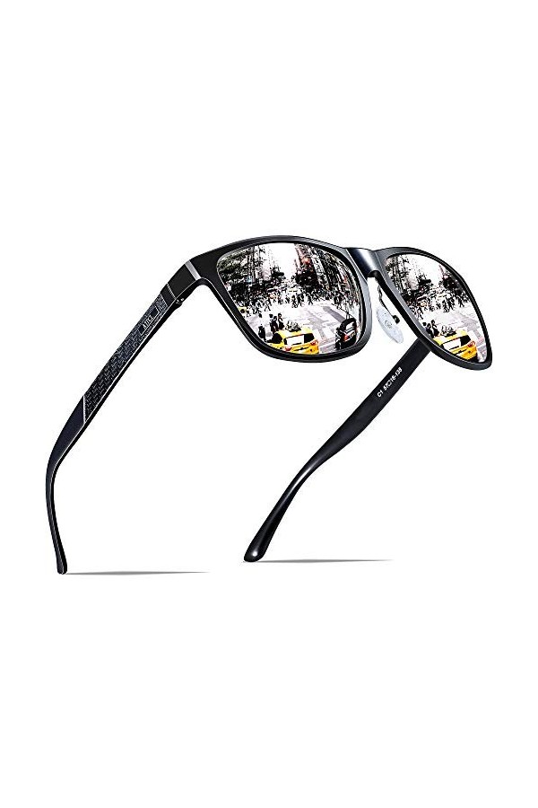 ATTCL Homme Lunettes De Soleil Polarisé Al-Mg métal Cadre Super Léger noir UV400 CAT 3 CE