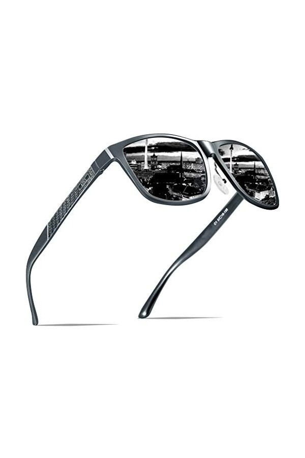 ATTCL Homme Lunettes De Soleil Polarisé Al-Mg métal Cadre Super Léger noir UV400 CAT 3 CE