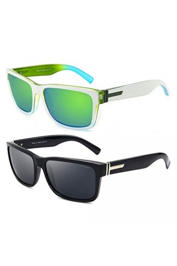 LECKIRUT Lunettes de soleil homme femme polarisées Rectangulaire Grande Rétro Unisexe UV400 Protection 2 pièces Combinaison 