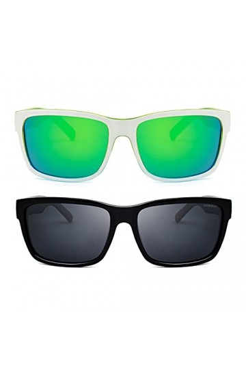 LECKIRUT Lunettes de soleil homme femme polarisées Rectangulaire Grande Rétro Unisexe UV400 Protection 2 pièces Combinaison 