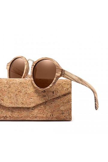 Zbertx Lunettes De Soleil en Bois pour Hommes Femmes Rétro Lunettes De Soleil Rondes Lentille Polarisée Uv400 avec Étui,Lenti