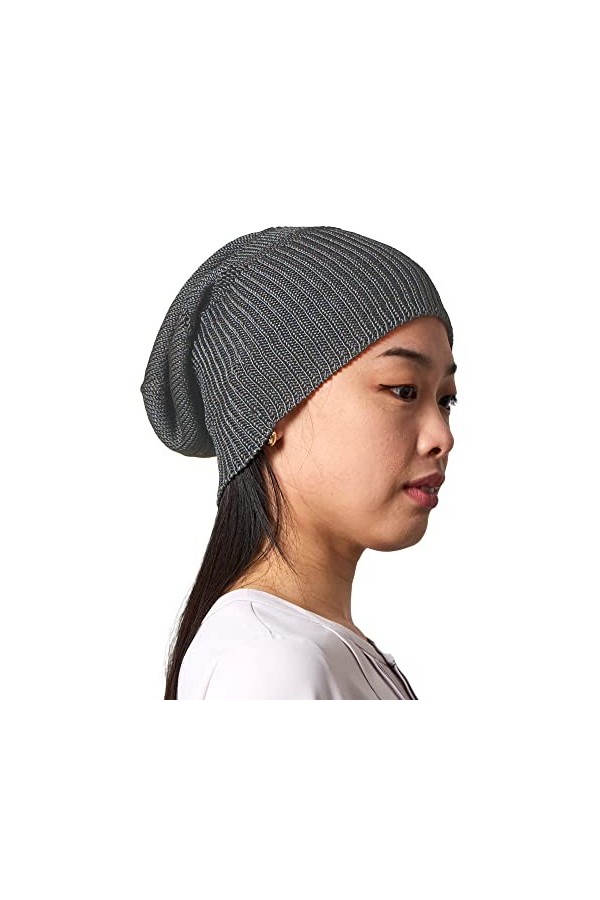 Bonnet Soie Cheveux Nuit Homme - Chapeau Femme Tombant Beanie Long Ete Chimio Soin Capillaire en Tricot Gris