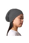 Bonnet Soie Cheveux Nuit Homme - Chapeau Femme Tombant Beanie Long Ete Chimio Soin Capillaire en Tricot Gris