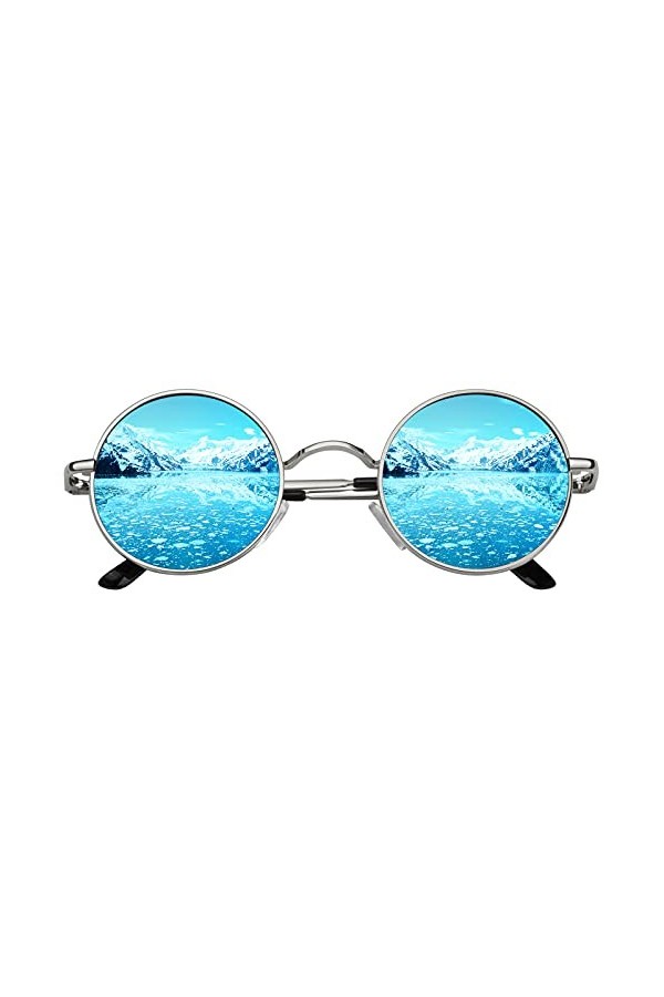 CGID E01 Petites lunettes de soleil polarisées inspirées du style retro vintage Lennon en cercle métallique rond 2 Paires, Ro