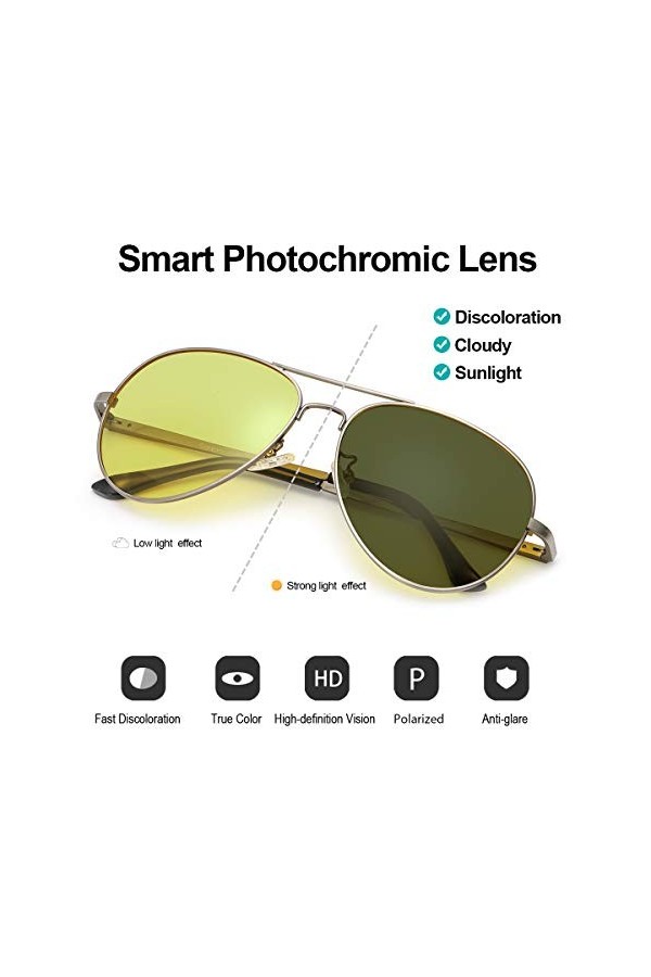 SODQW Lunette de Conduite Vision de Nuit/Anti Eblouissement Polarisée/Verres Photochromiques Jaune pour le Jour et la Nuit/Pr