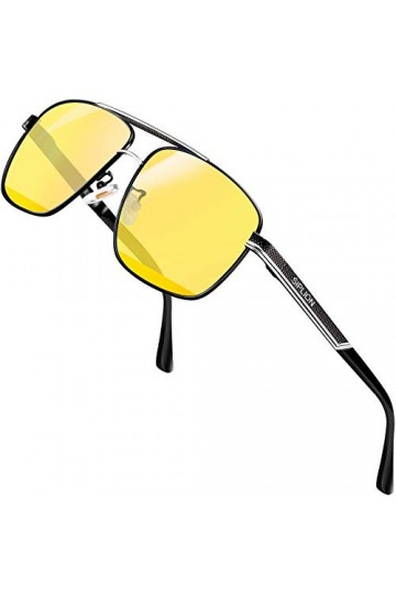SIPLION Jaune lunette de conduite de nuit anti eblouissement avec cadre en métal rectangulaires 1823 Night vision 