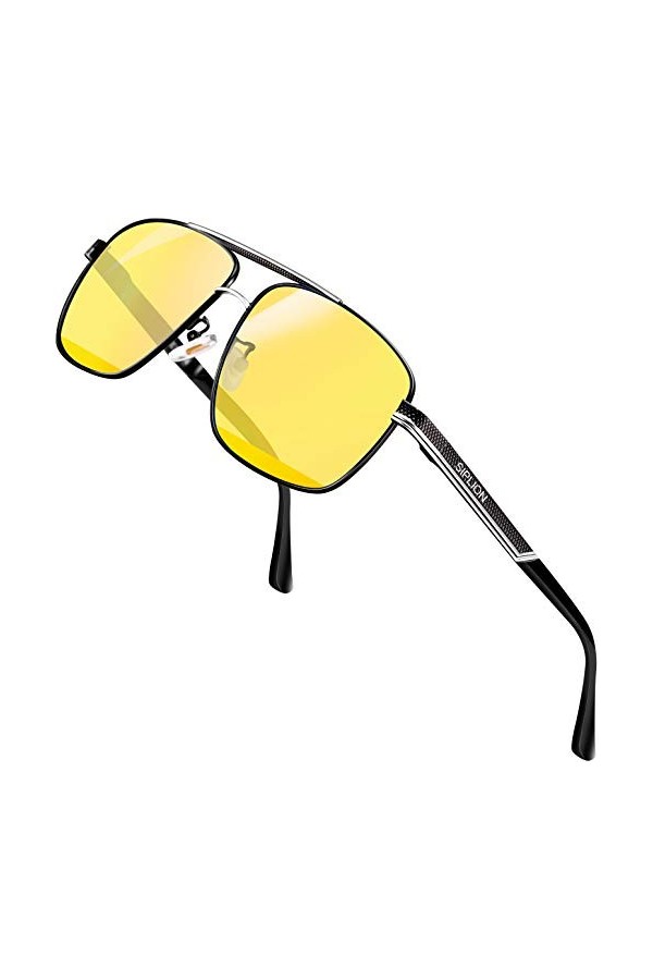 SIPLION Jaune lunette de conduite de nuit anti eblouissement avec cadre en métal rectangulaires 1823 Night vision
