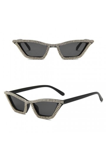 HPIRME Lunettes de Soleil à Paillettes avec Monture Oeil de Chat Style Cristal Femmes Noir Blanc UV400 Lunettes de Soleil Lun