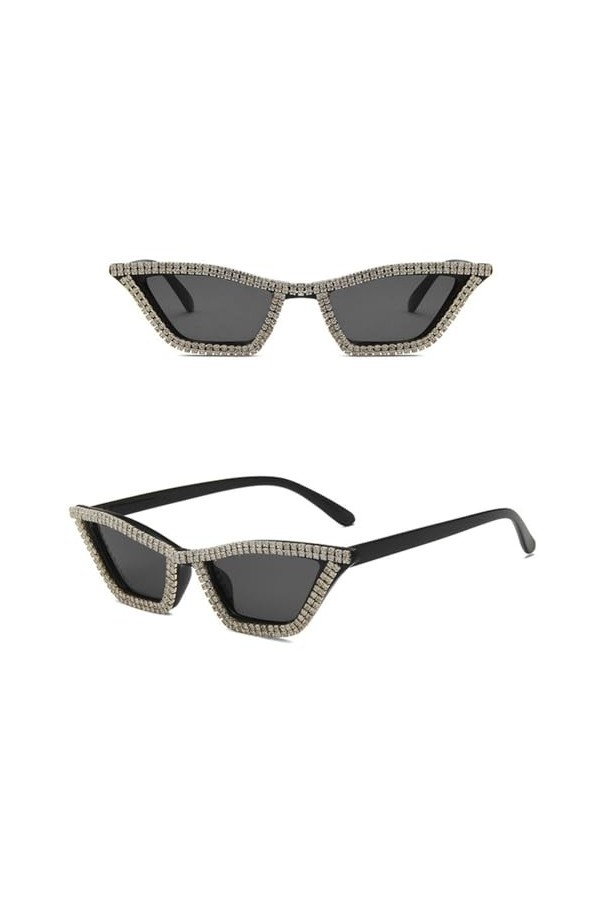 HPIRME Lunettes de Soleil à Paillettes avec Monture Oeil de Chat Style Cristal Femmes Noir Blanc UV400 Lunettes de Soleil Lun