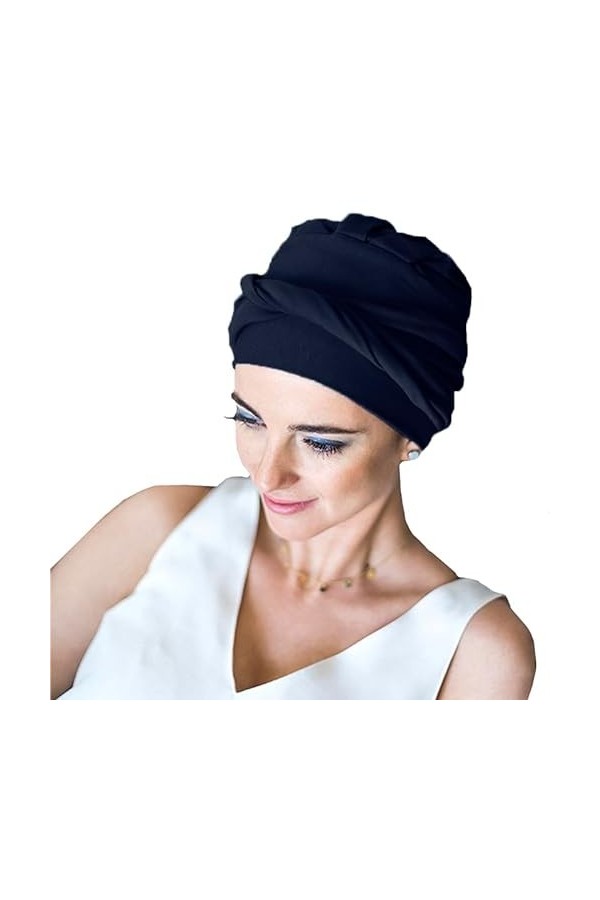 CAREBELL Turbante Confort Bambou Bonnet oncologique pour chimiothérapie ou alopécie, Bleu marine 08, Taille Unique