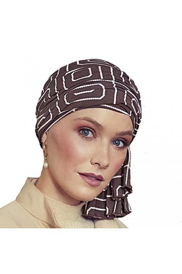 Christine Headwear Turban préformé Tula à nouer en bambou-viscose facile à enfiler imprimé gris perle